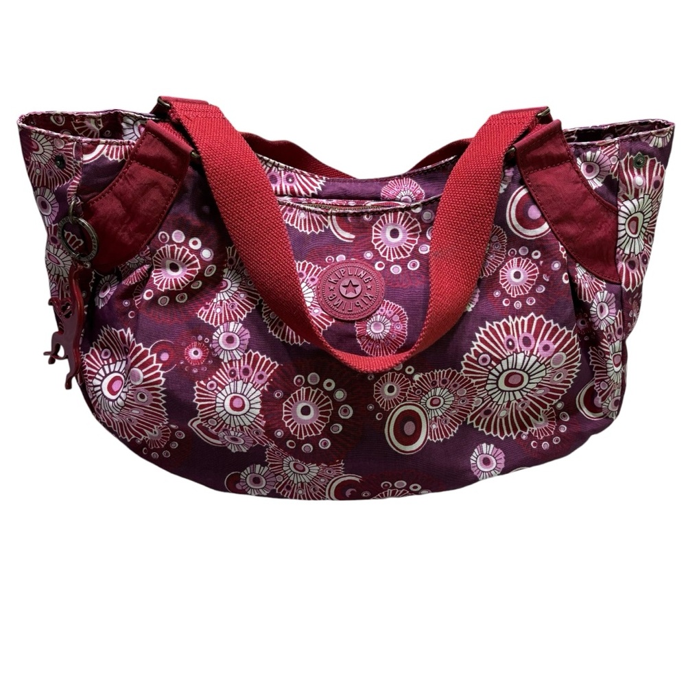 Kipling large Grapevine print travel clutch tote with monkey keychain - Picture 5 of 14